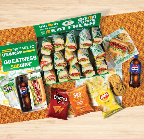 Sandwich Platter, Lunch Box, Doritos, Sun Chips, Lay’s Chips, Cookies, Pepsi Products